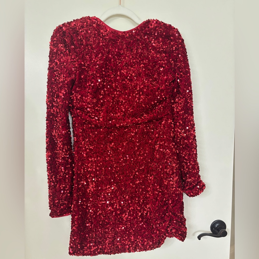 Rachel Parcell Glittering Red Sequin Ruched Dress